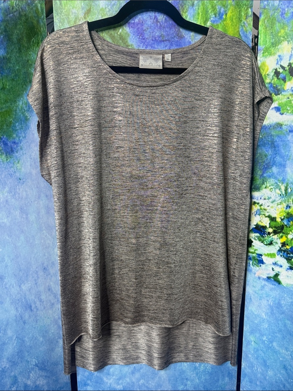 Dantelle Metallic Gray Shimmer Layered Tunic Top Medium